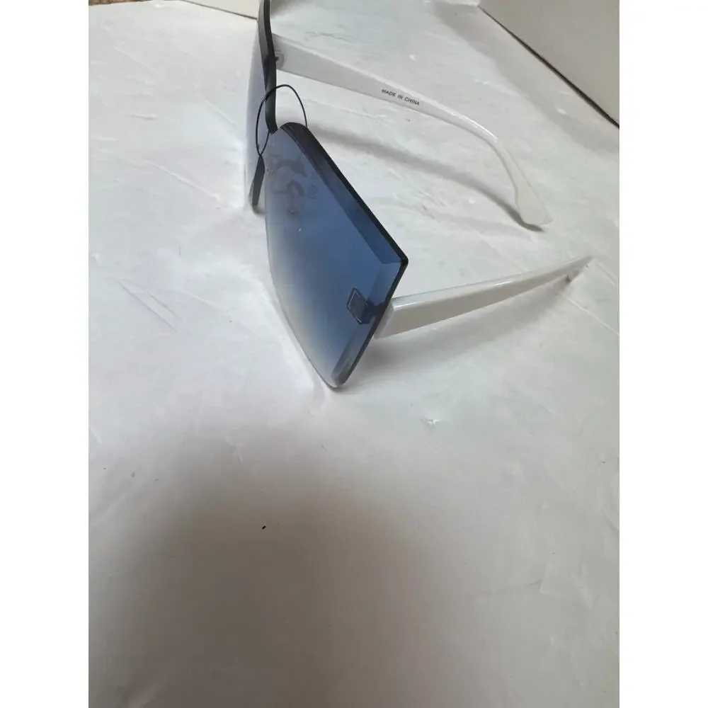 Rimless Cat Eye Sunglasses UV400 Women Light Blue Lens White New